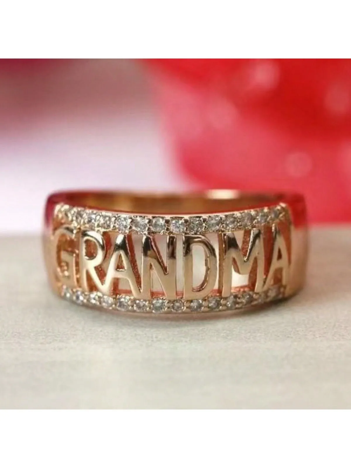 1 Pieza Anillo De Carta 'abuela' Con Diamantes De Imitacion Huecos, Ideal Para Regalar