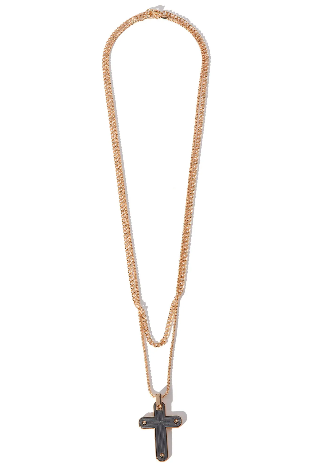 2 Piece Cross Pendant Chain Necklace - Gold