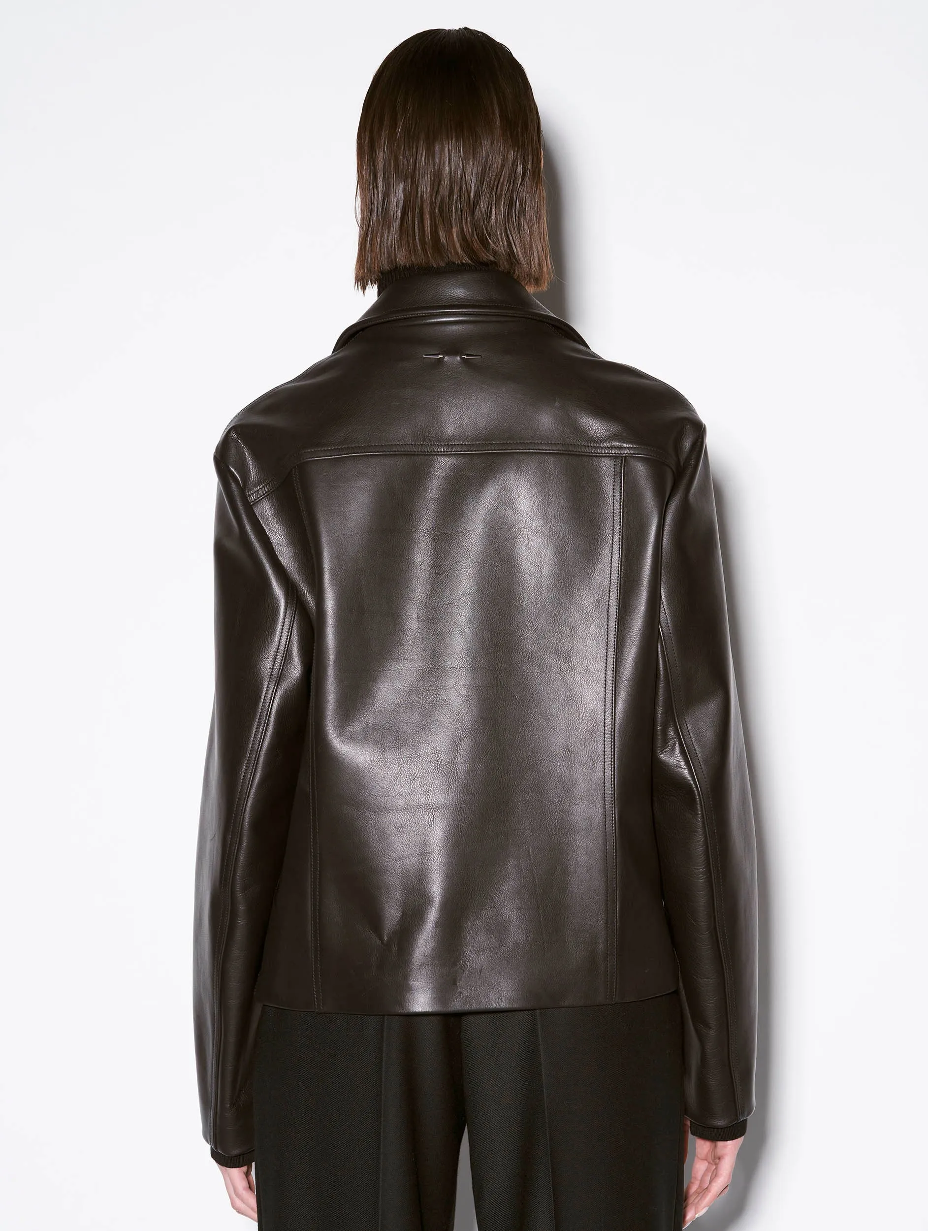 Blouson biker oversize en cuir noir