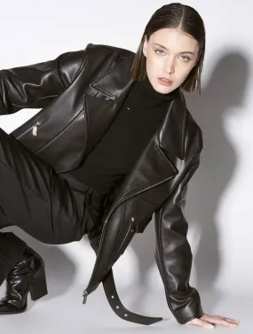 Blouson biker oversize en cuir noir