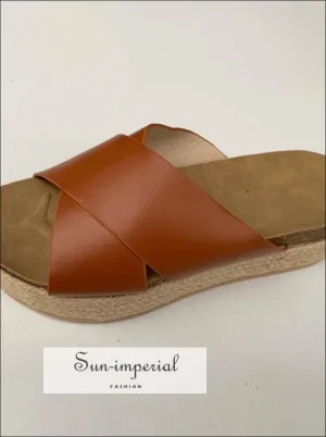 Brown Summer Women Slippers Open Toe Platform Casual Shoes each Ladies Outdoor Flip Flops X Shape