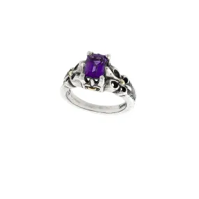 Fleur de Lis 2-tone Small Stone Ring