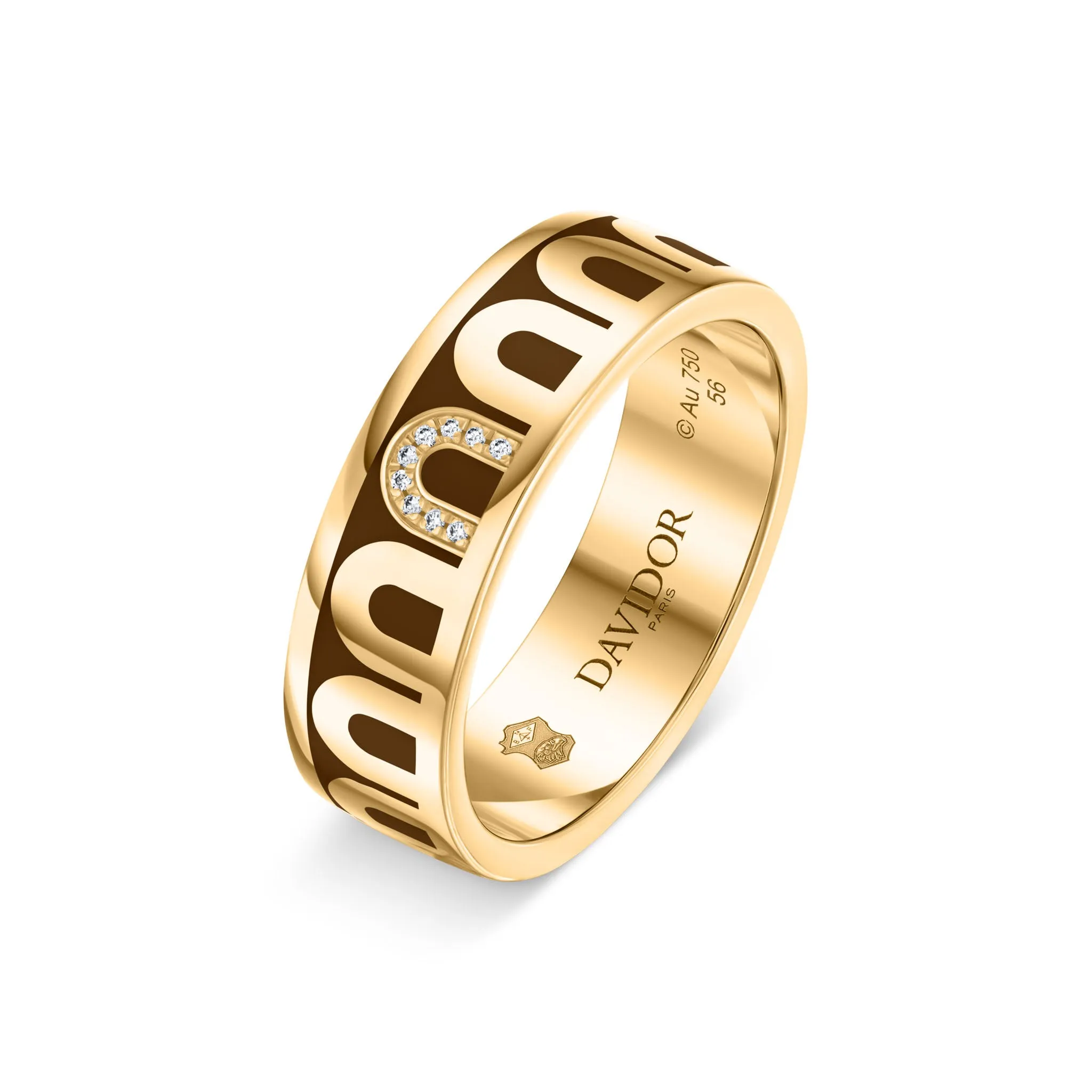 L’Arc de DAVIDOR Ring MM, 18k Yellow Gold with Cognac Lacquered Ceramic and Porta Simple Diamonds