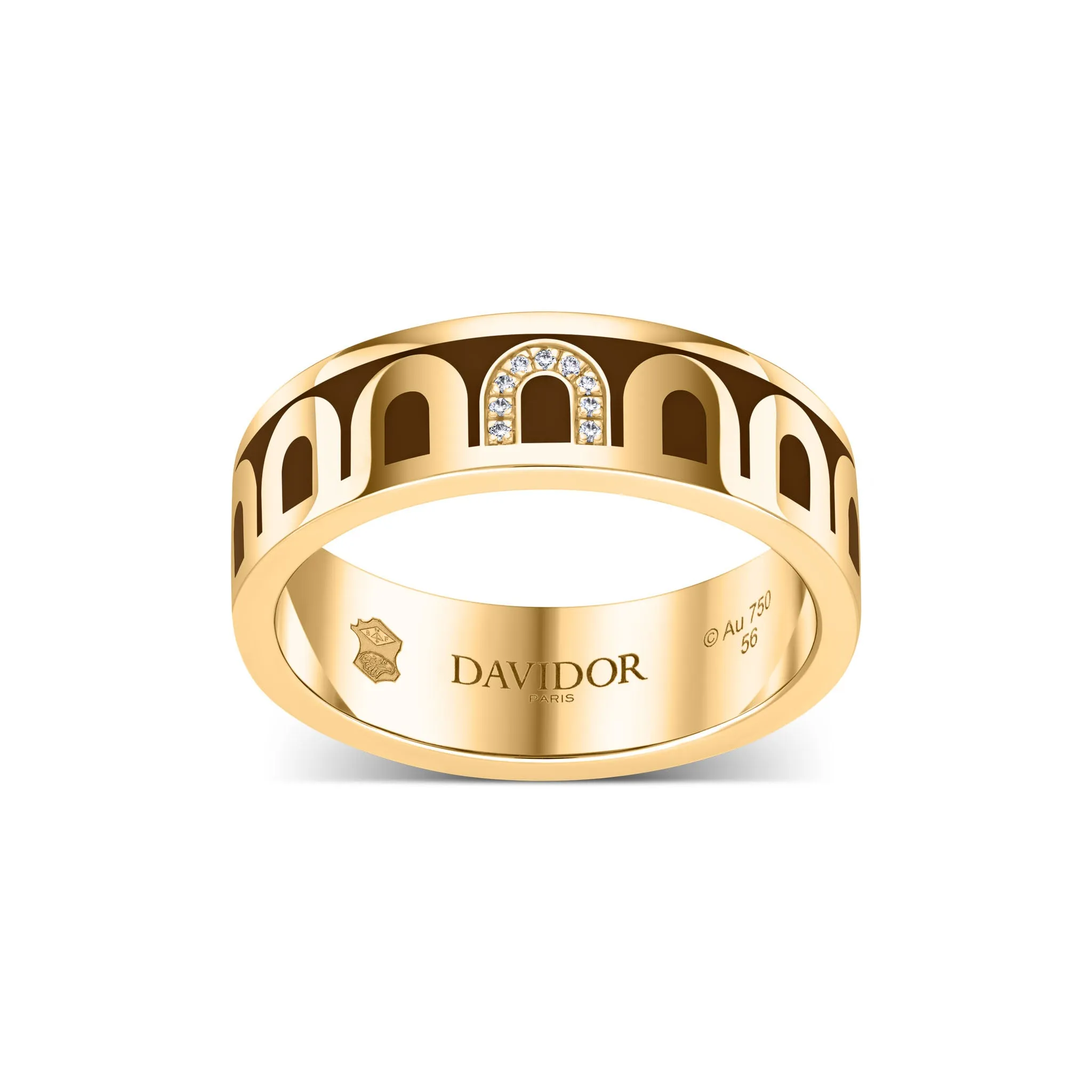 L’Arc de DAVIDOR Ring MM, 18k Yellow Gold with Cognac Lacquered Ceramic and Porta Simple Diamonds