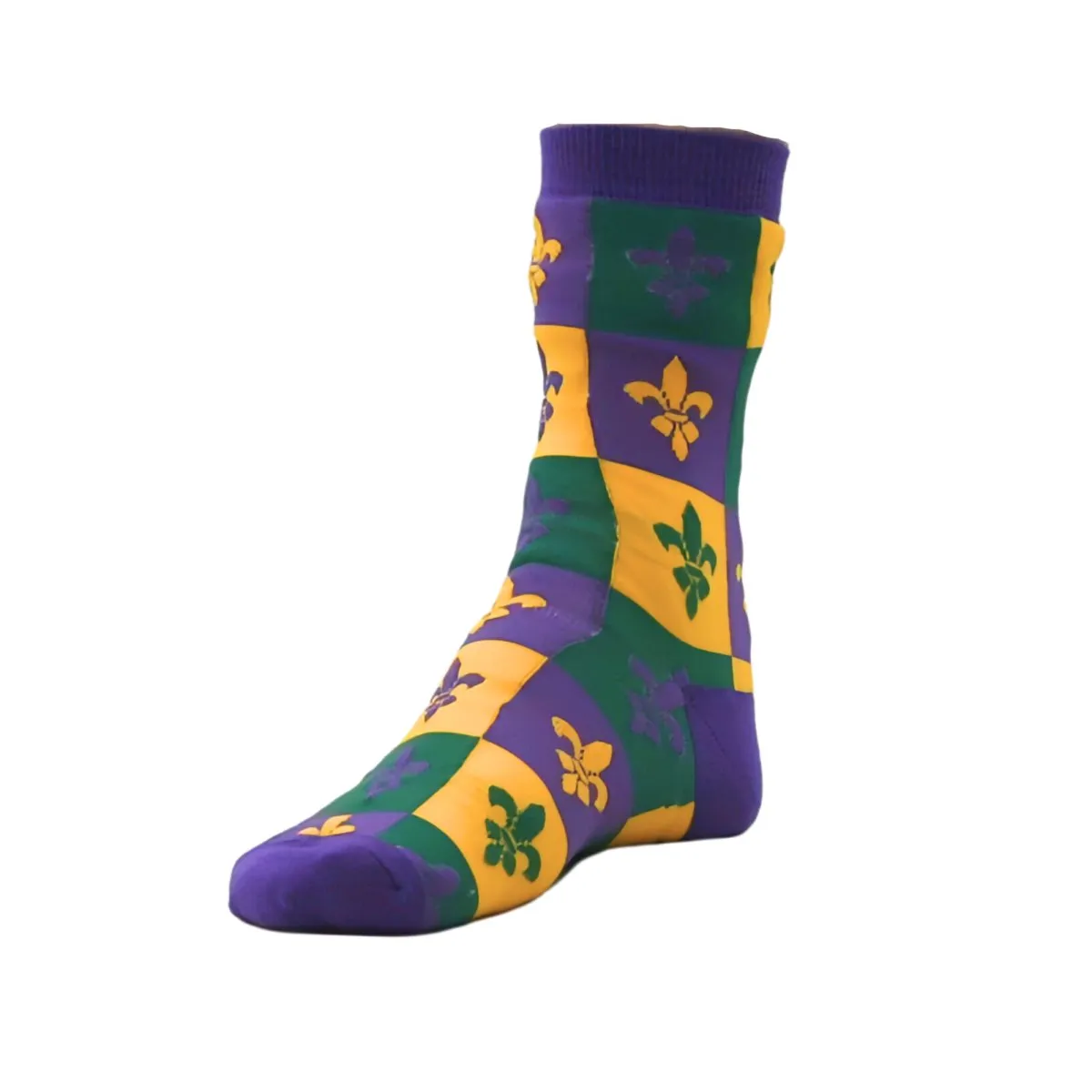 Mardi Gras Square Color Block Fleur de lis Socks