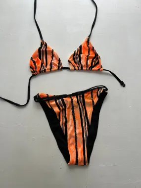 Orange velvet adjustable y2k vintage high rise bikini set (S/M)