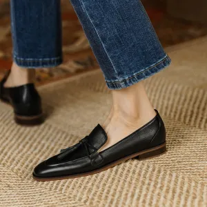 Purpdrank - Spring Genuine Leather Women Shoes Casual Slip-On Loafers Comfortable Simple Shoes Square Toe Shoes Woman Zapatos De Mujer